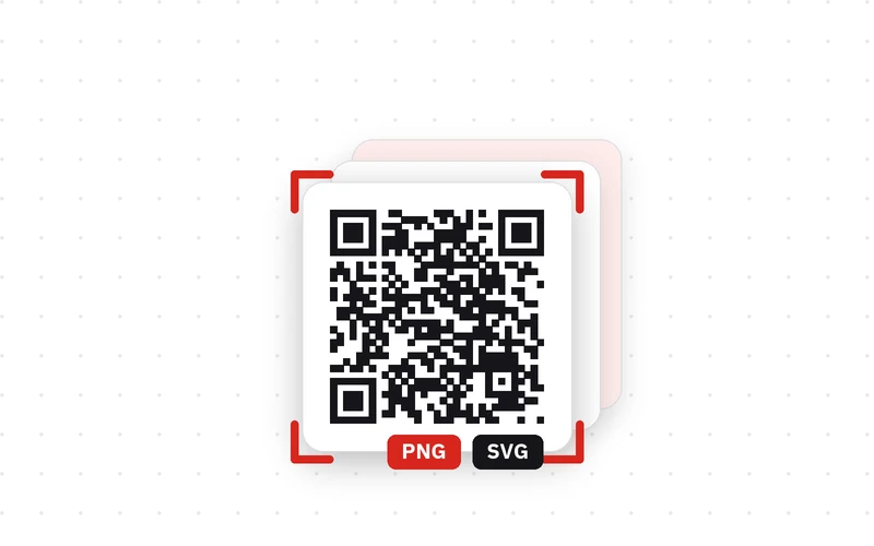 A QR code on a white card with PNG and SVG tags